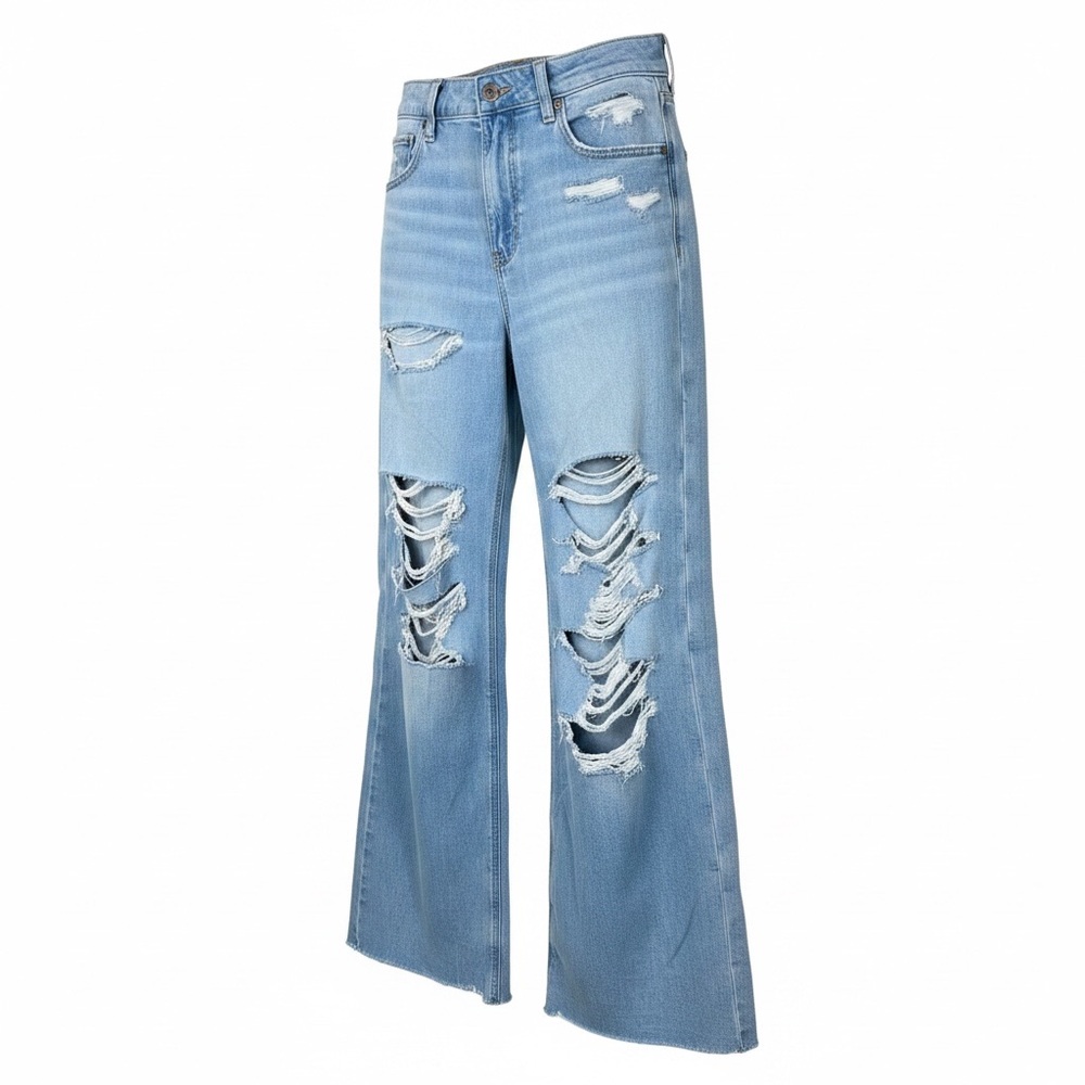 American Eagle Outfitters Light Blue Distressed Wide-Leg Jeans